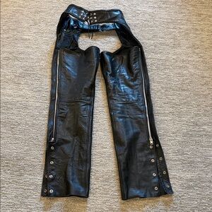 Edgy Black Leather Chaps with Zipper Accents